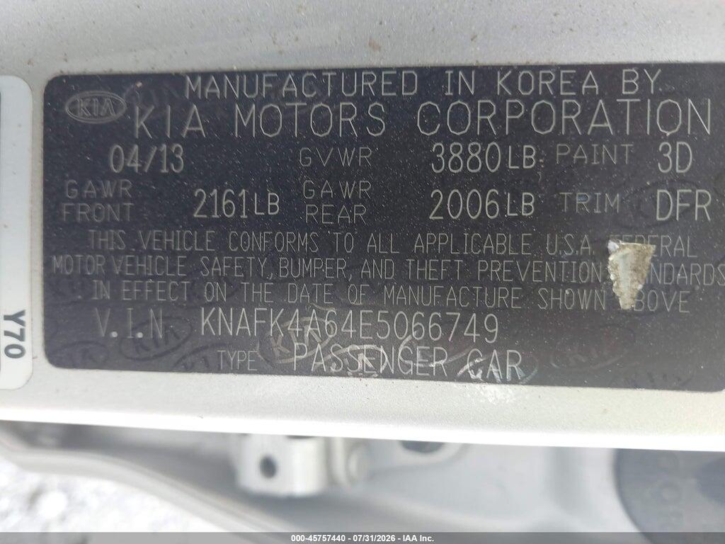 KNAFK4A64E5066749 2014 KIA FORTE photo no. 9