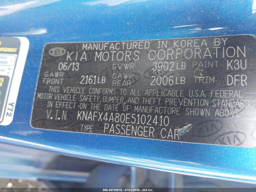 KNAFX4A80E5102410 2014 KIA FORTE photo no. 9