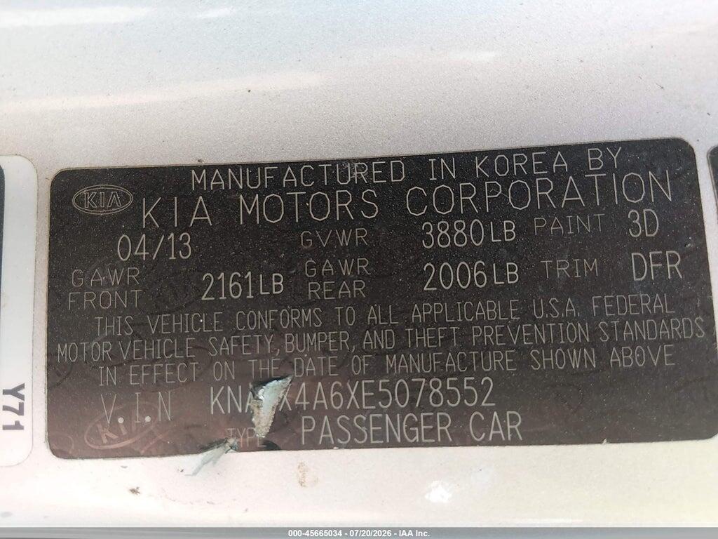 KNAFX4A6XE5078552 2014 KIA FORTE photo no. 9