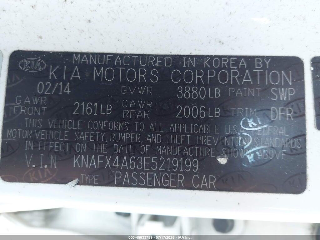 KNAFX4A63E5219199 2014 KIA FORTE photo no. 9