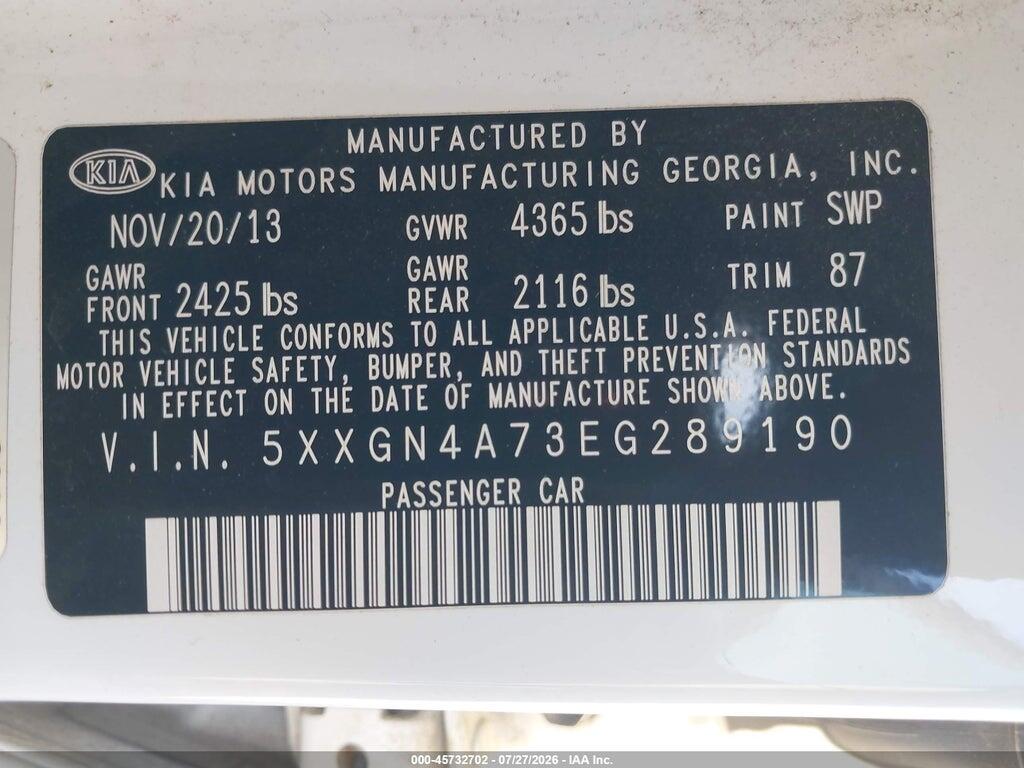 5XXGN4A73EG289190 2014 KIA OPTIMA photo no. 9