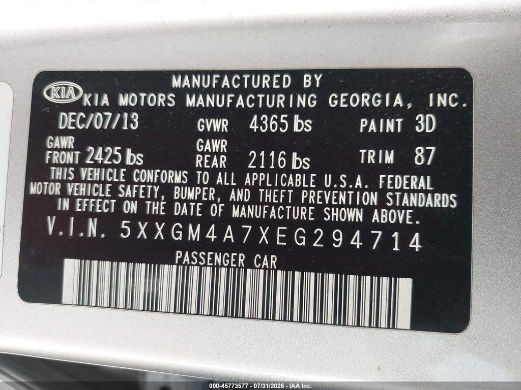 5XXGM4A7XEG294714 2014 KIA OPTIMA photo no. 9
