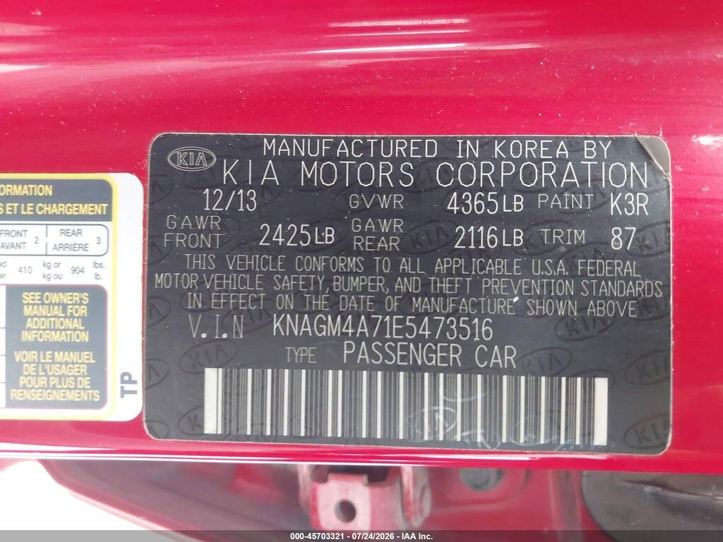 KNAGM4A71E5473516 2014 KIA OPTIMA photo no. 9