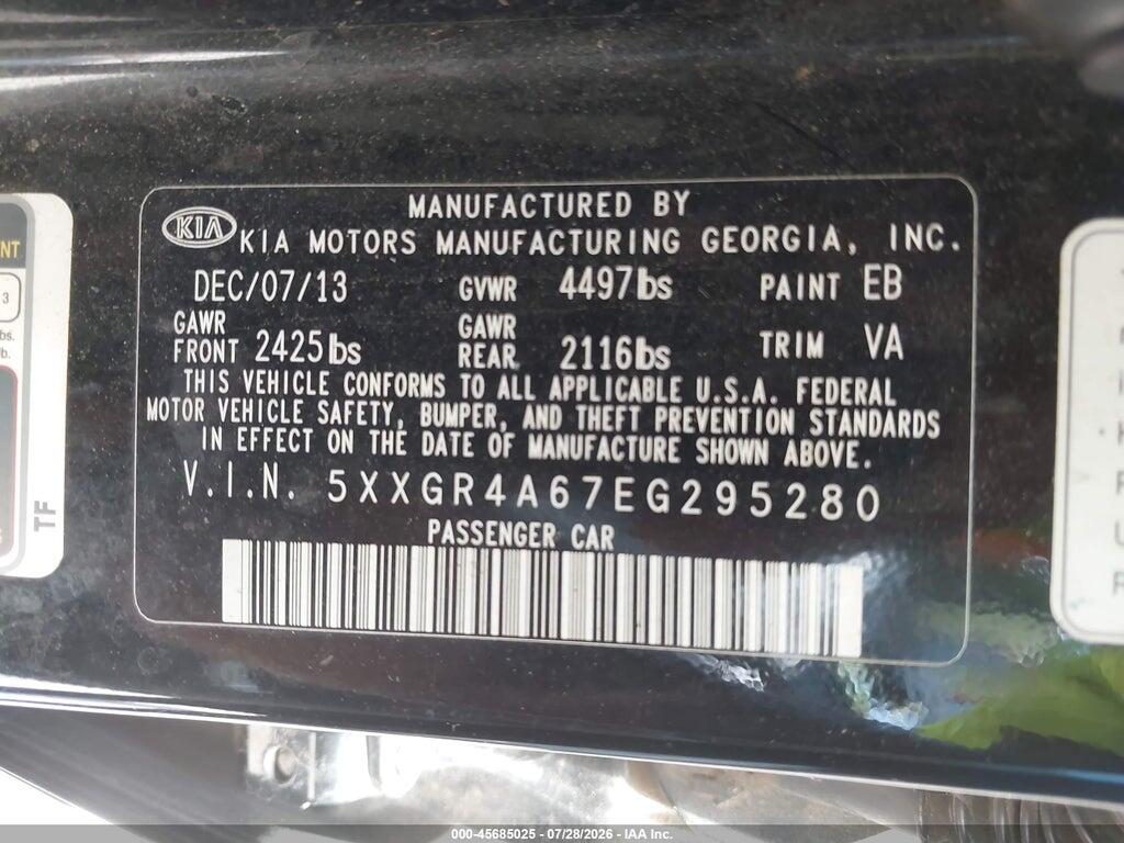 5XXGR4A67EG295280 2014 KIA OPTIMA photo no. 9