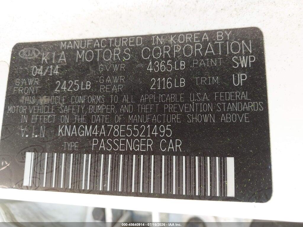 KNAGM4A78E5521495 2014 KIA OPTIMA photo no. 9