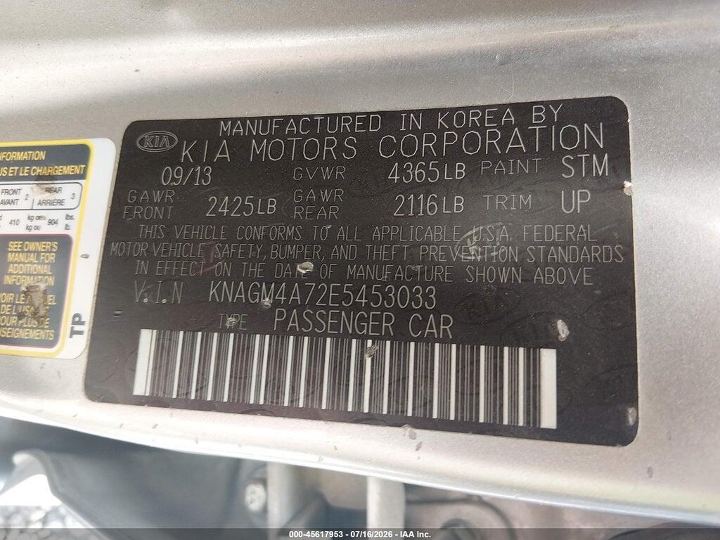 KNAGM4A72E5453033 2014 KIA OPTIMA photo no. 9