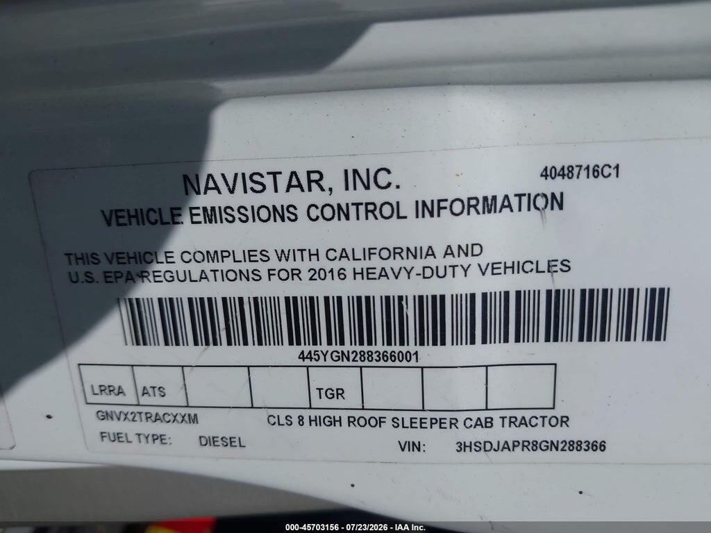 3HSDJAPR8GN288366 2016 INTERNATIONAL PROSTAR photo no. 8