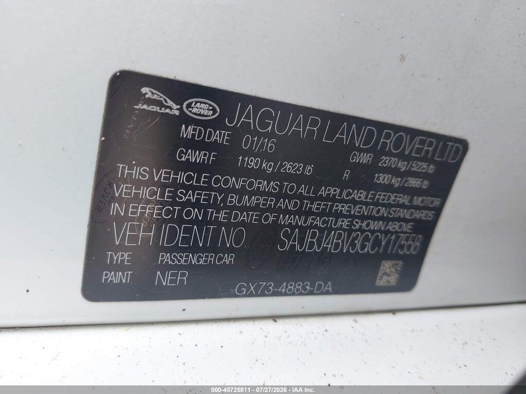 SAJBJ4BV3GCY17558 2016 JAGUAR XF photo no. 9
