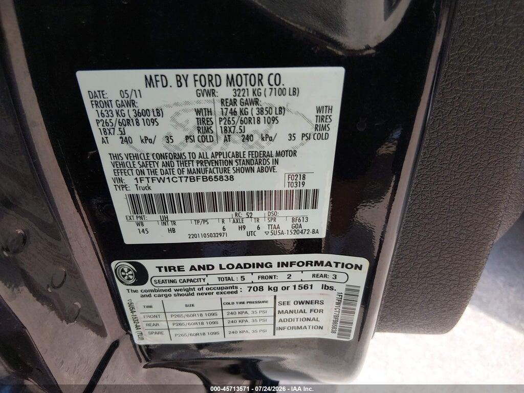 1FTFW1CT7BFB65838 2011 FORD F-150 photo no. 9
