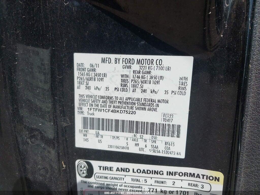 1FTFW1CF4BKD75220 2011 FORD F-150 photo no. 9