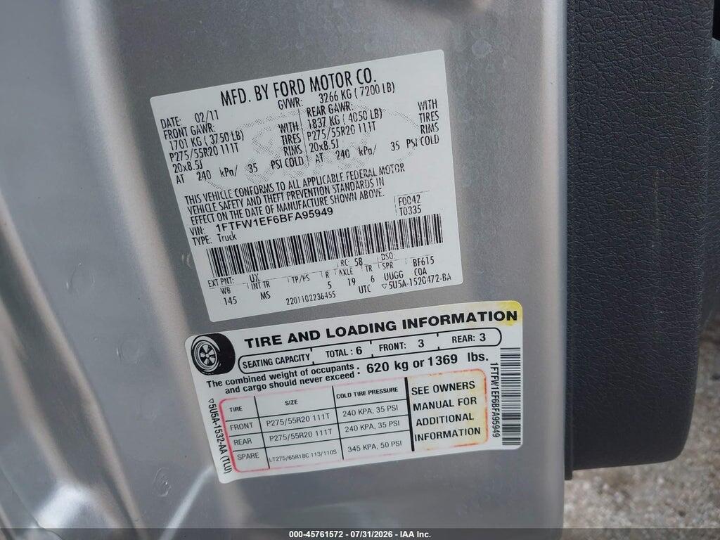 1FTFW1EF6BFA95949 2011 FORD F-150 photo no. 9