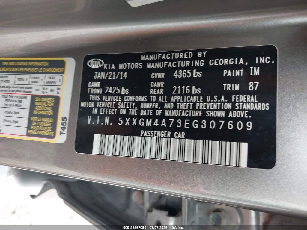 5XXGM4A73EG307609 2014 KIA OPTIMA photo no. 9