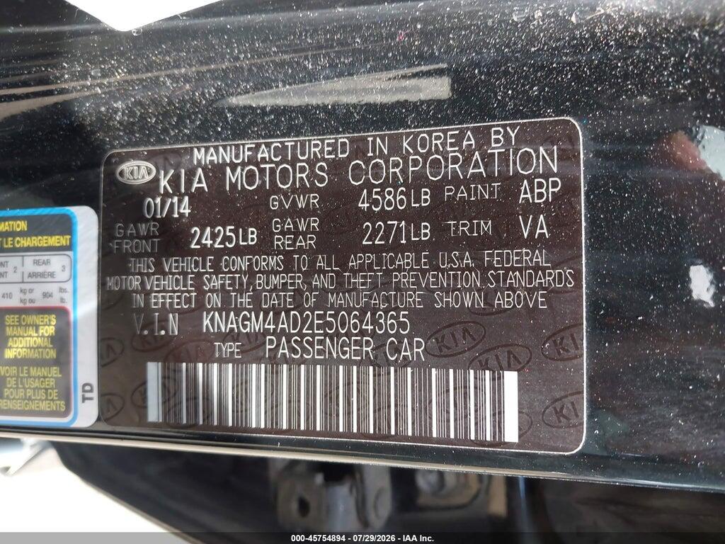 KNAGM4AD2E5064365 2014 KIA OPTIMA HYBRID photo no. 9