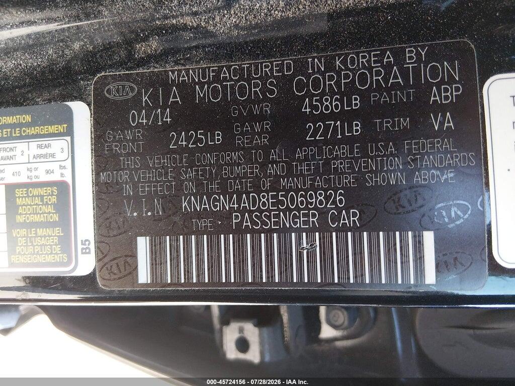 KNAGN4AD8E5069826 2014 KIA OPTIMA HYBRID photo no. 9