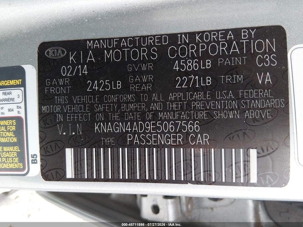 KNAGN4AD9E5067566 2014 KIA OPTIMA HYBRID photo no. 9