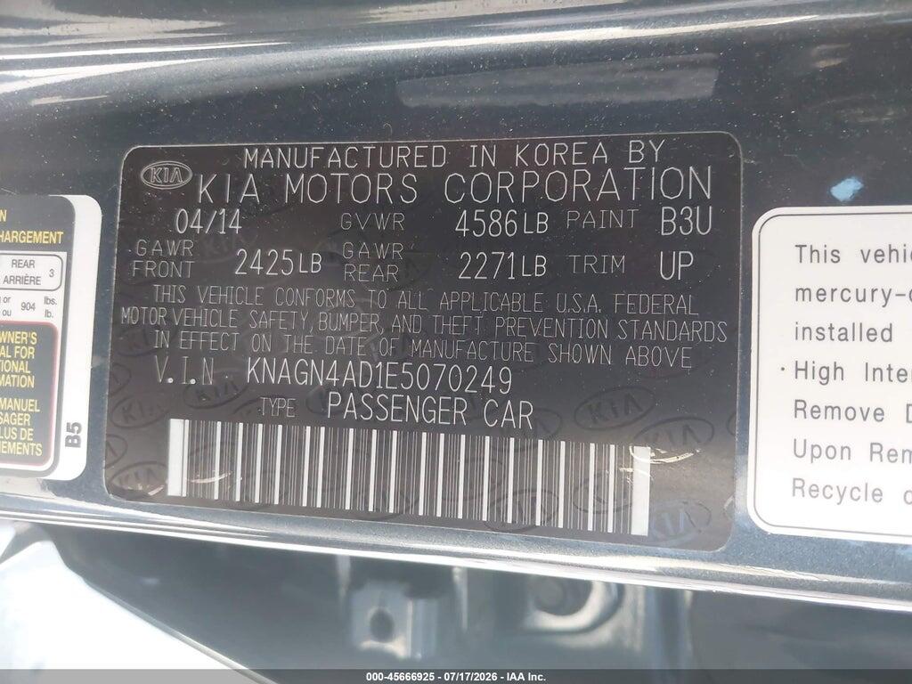 KNAGN4AD1E5070249 2014 KIA OPTIMA HYBRID photo no. 9