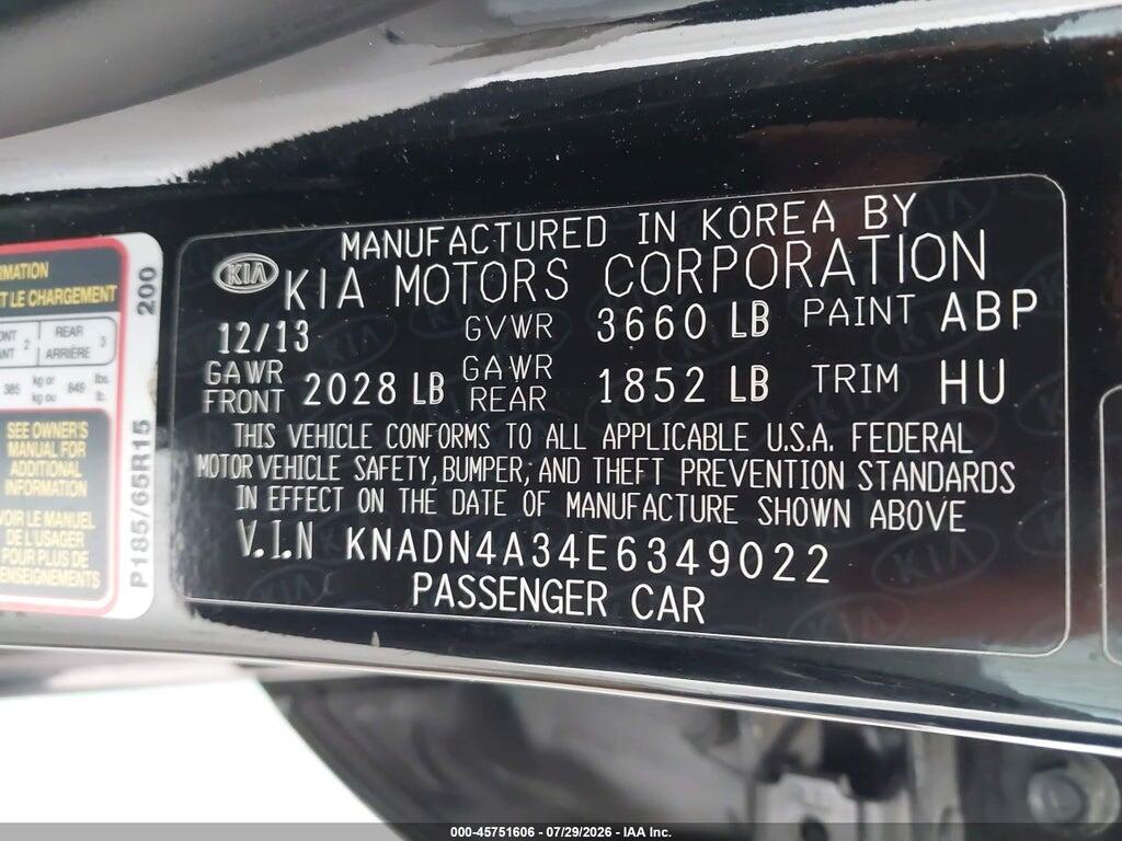 KNADN4A34E6349022 2014 KIA RIO photo no. 9