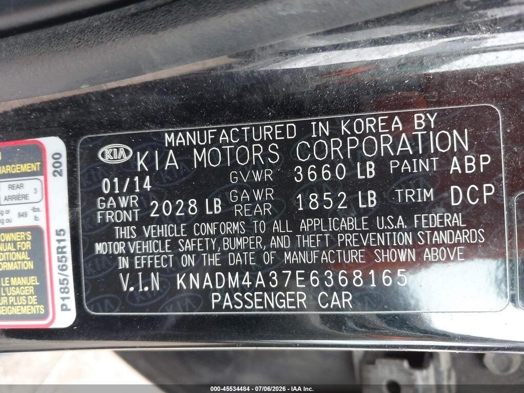 KNADM4A37E6368165 2014 KIA RIO photo no. 9