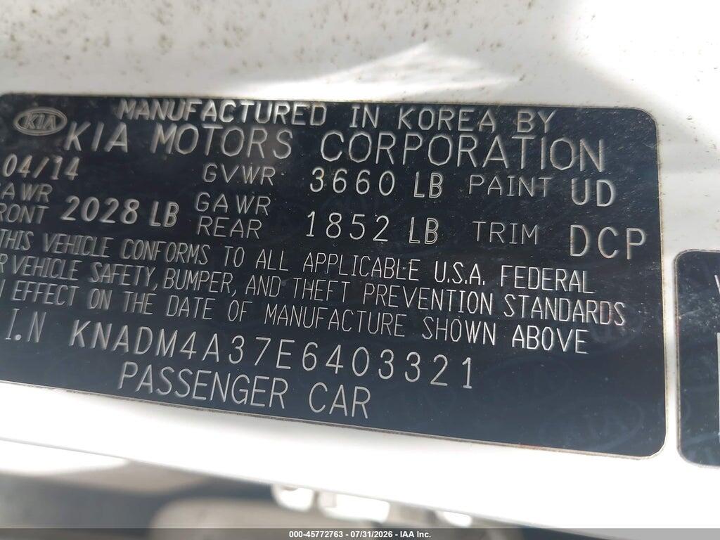 KNADM4A37E6403321 2014 KIA RIO photo no. 9