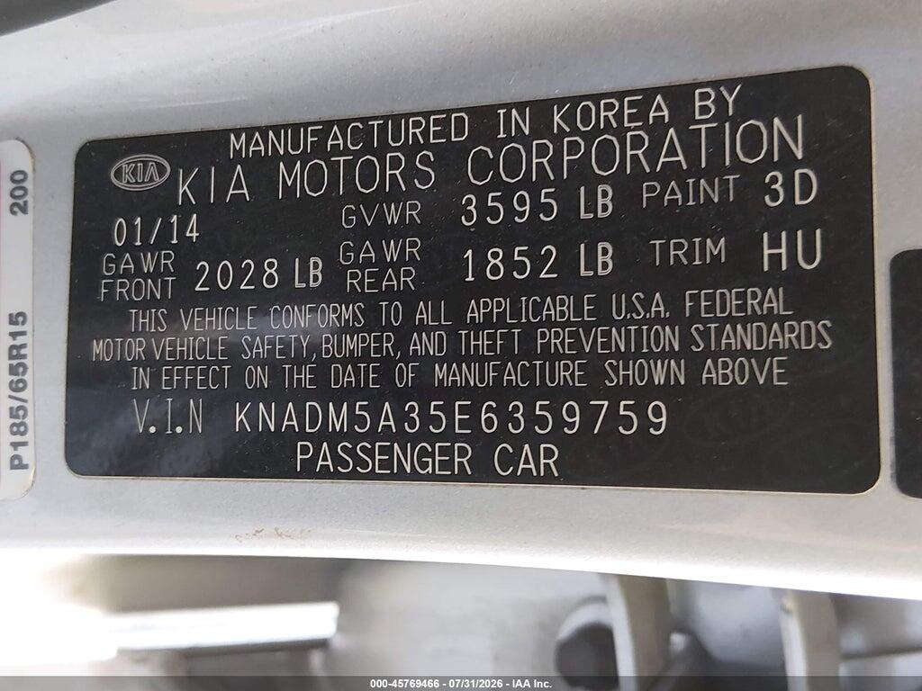 KNADM5A35E6359759 2014 KIA RIO photo no. 9
