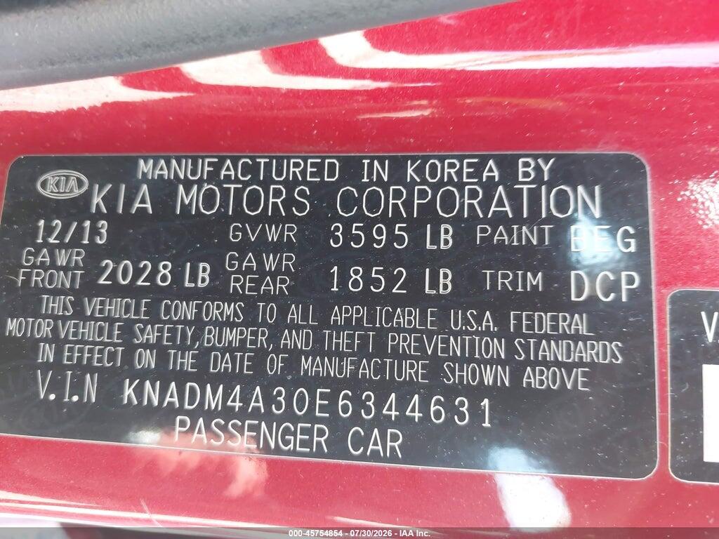 KNADM4A30E6344631 2014 KIA RIO photo no. 9