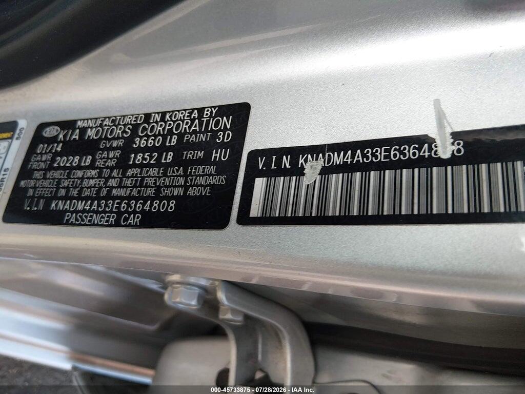 KNADM4A33E6364808 2014 KIA RIO photo no. 9