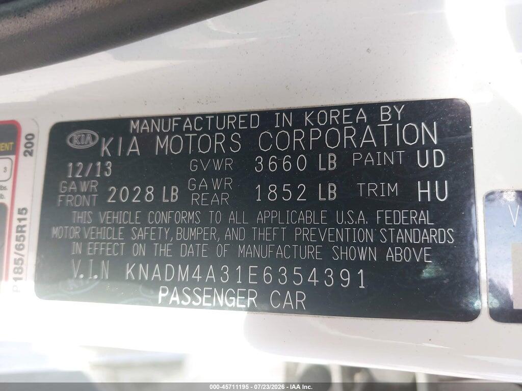 KNADM4A31E6354391 2014 KIA RIO photo no. 9