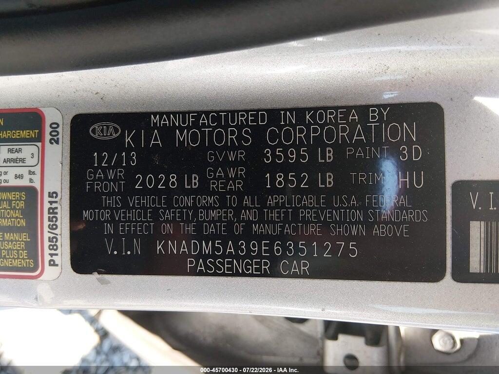 KNADM5A39E6351275 2014 KIA RIO photo no. 9
