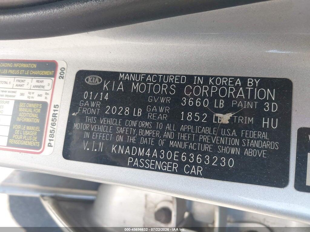 KNADM4A30E6363230 2014 KIA RIO photo no. 9