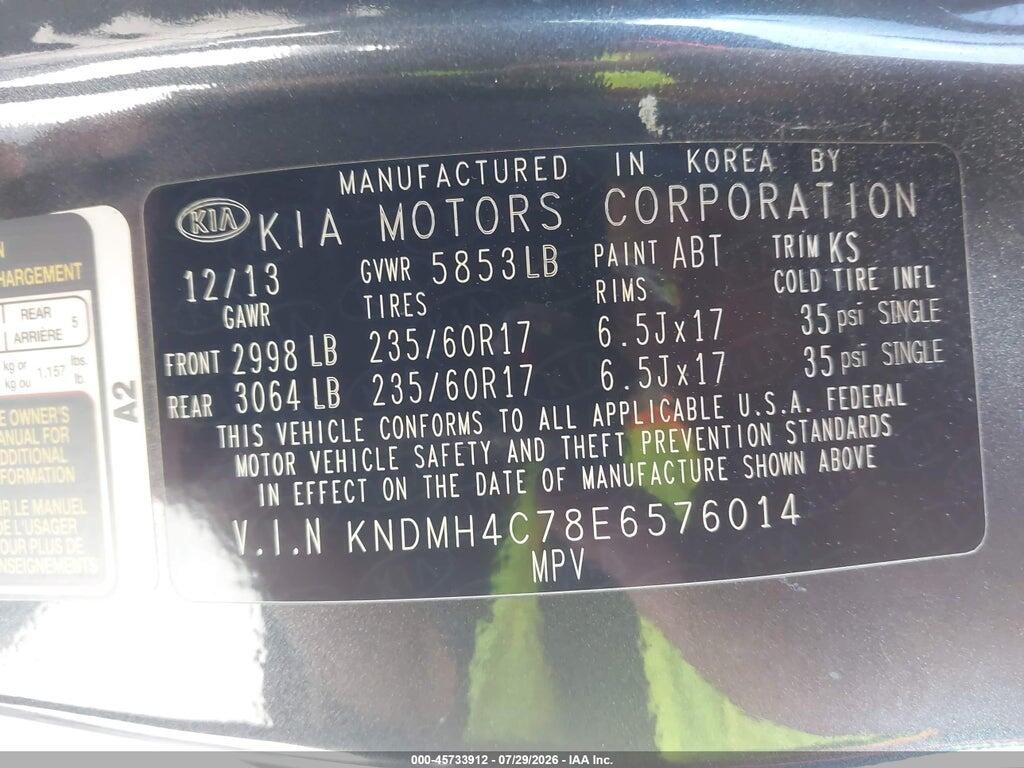 KNDMH4C78E6576014 2014 KIA SEDONA photo no. 9