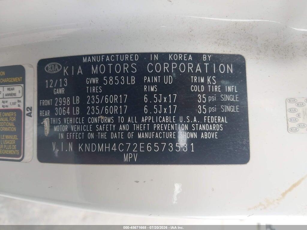 KNDMH4C72E6573531 2014 KIA SEDONA photo no. 9