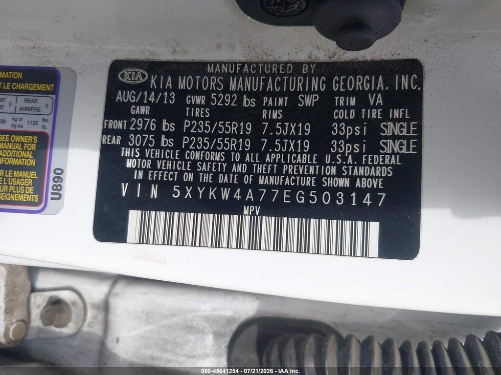 5XYKW4A77EG503147 2014 KIA SORENTO photo no. 9