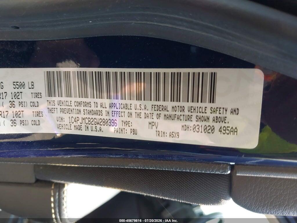 1C4PJMCB2GW280396 2016 JEEP CHEROKEE photo no. 9