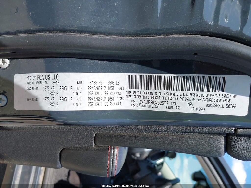 1C4PJMBS8GW289752 2016 JEEP CHEROKEE photo no. 9