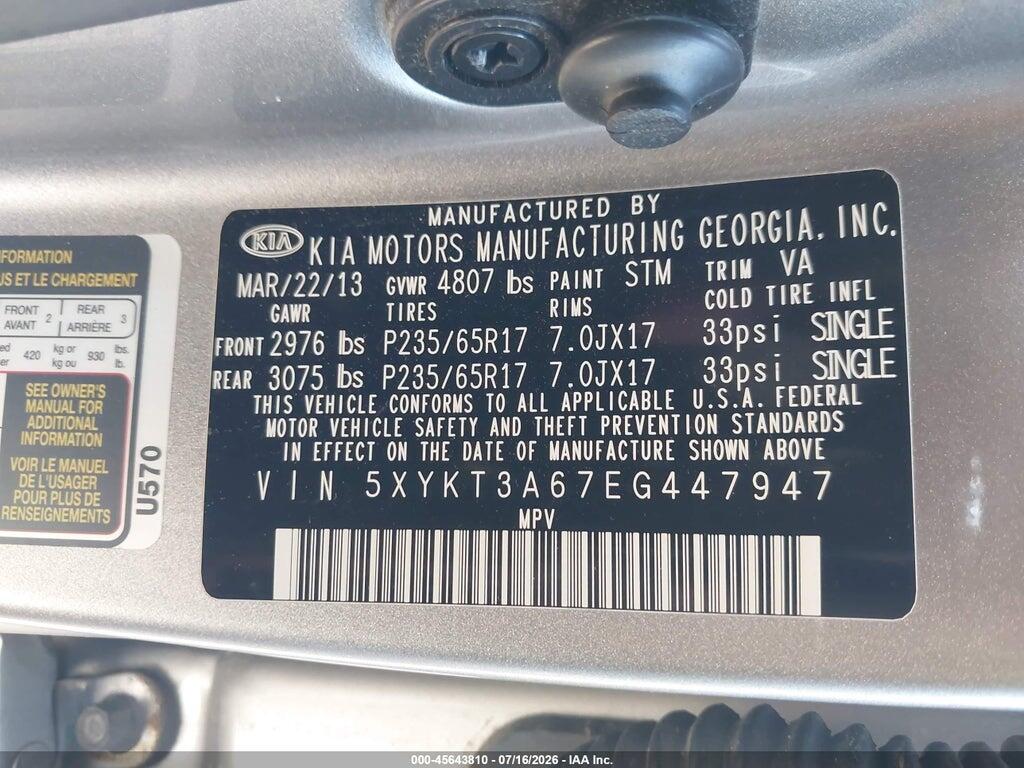 5XYKT3A67EG447947 2014 KIA SORENTO photo no. 9