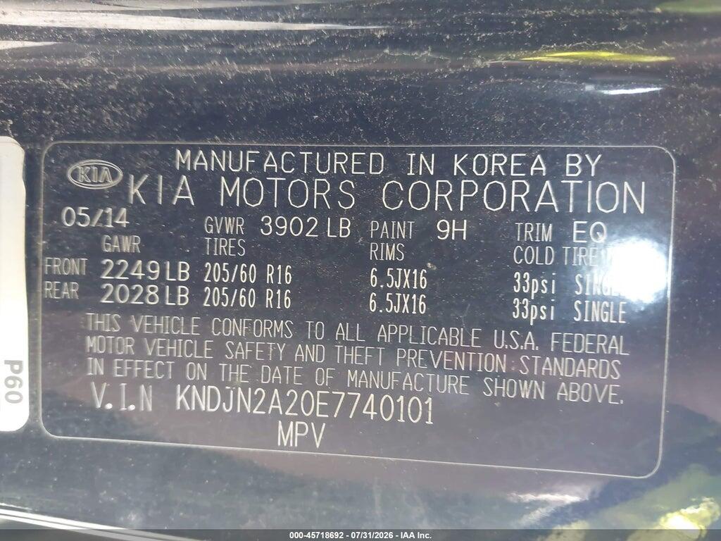 KNDJN2A20E7740101 2014 KIA SOUL photo no. 9