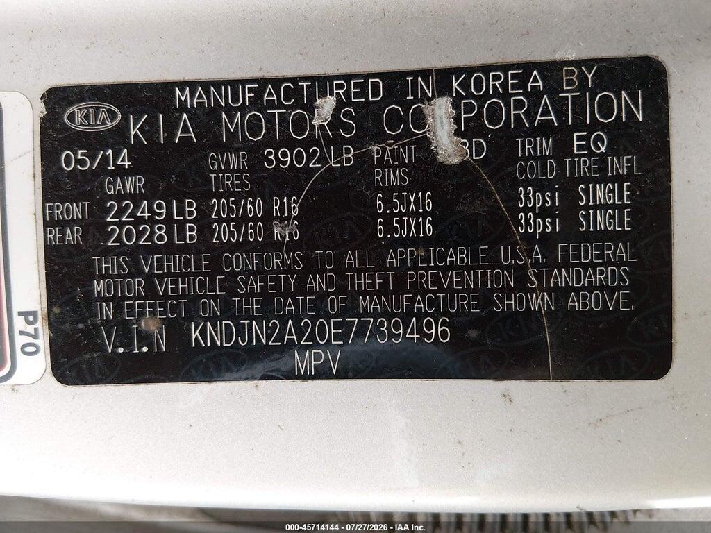 KNDJN2A20E7739496 2014 KIA SOUL photo no. 9