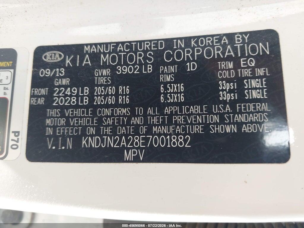 KNDJN2A28E7001882 2014 KIA SOUL photo no. 9