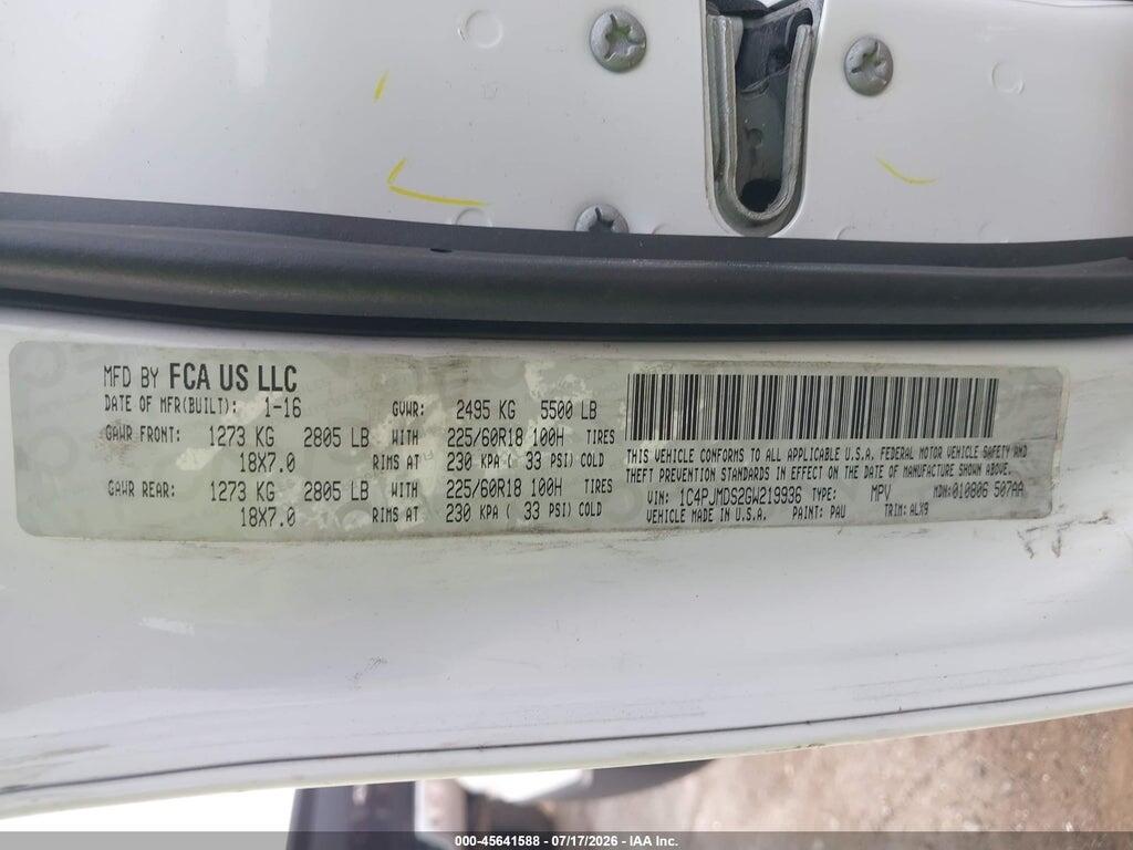 1C4PJMDS2GW219936 2016 JEEP CHEROKEE photo no. 9