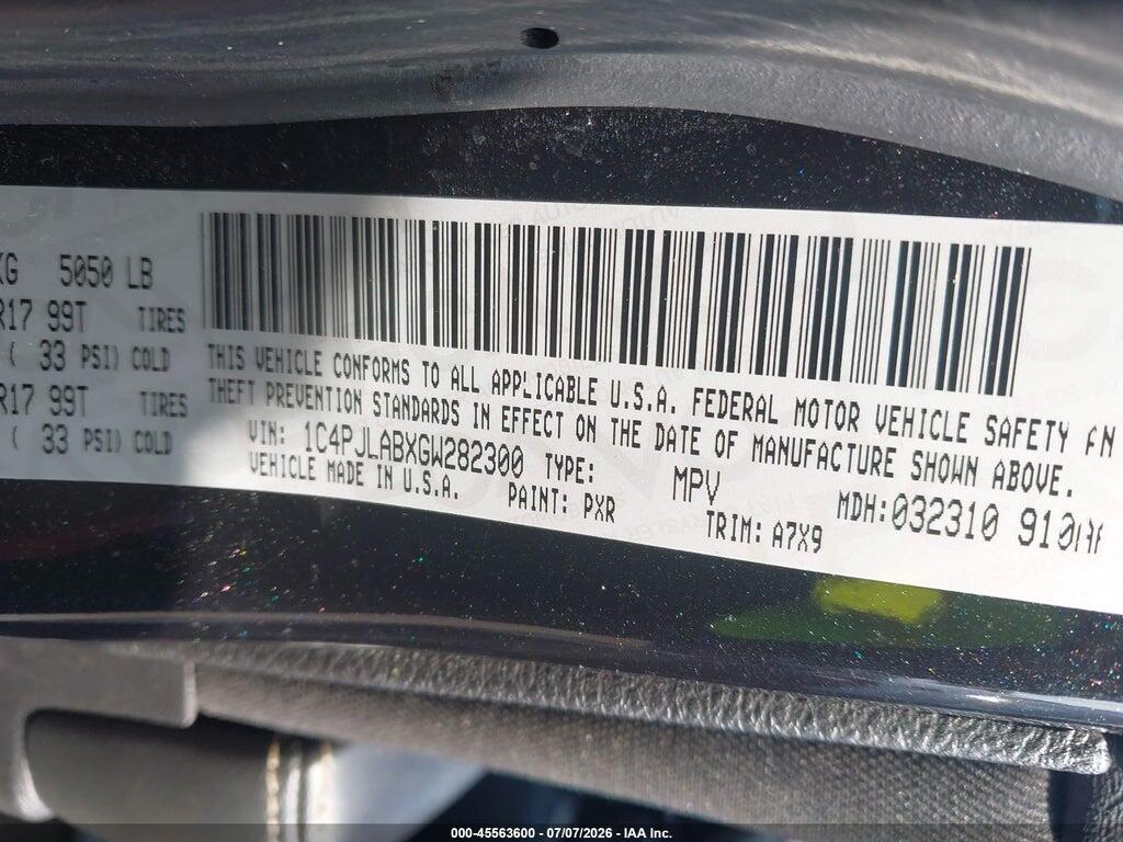 1C4PJLABXGW282300 2016 JEEP CHEROKEE photo no. 9