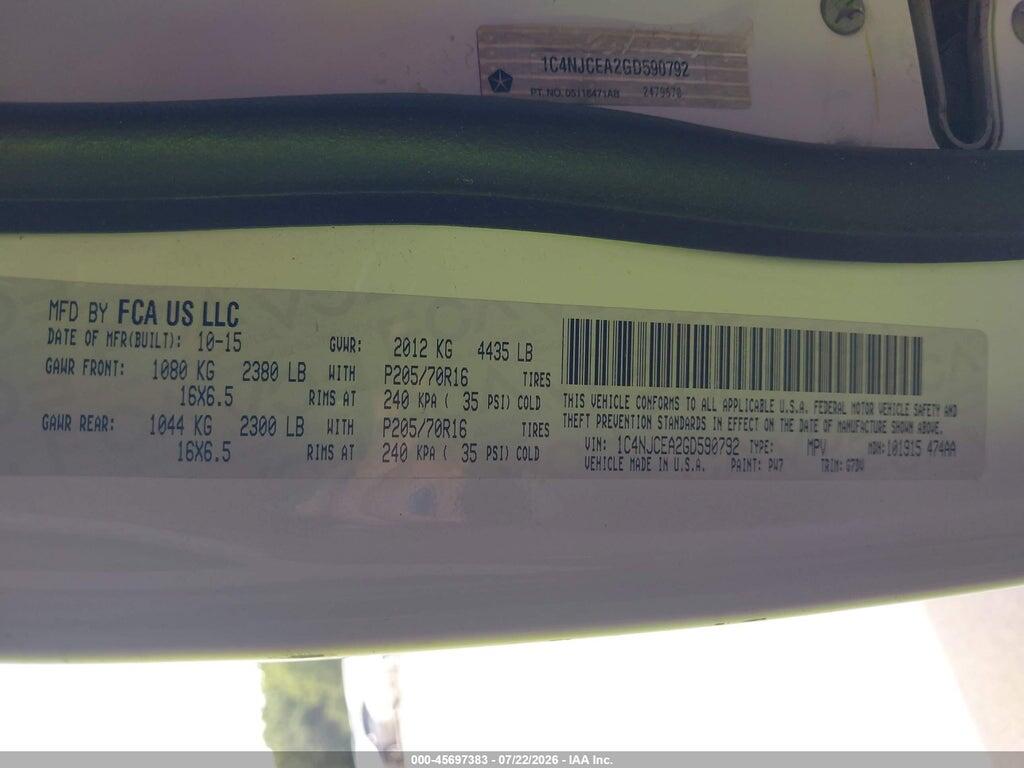 1C4NJCEA2GD590792 2016 JEEP COMPASS photo no. 9