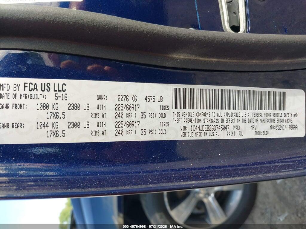 1C4NJDEB2GD745047 2016 JEEP COMPASS photo no. 9
