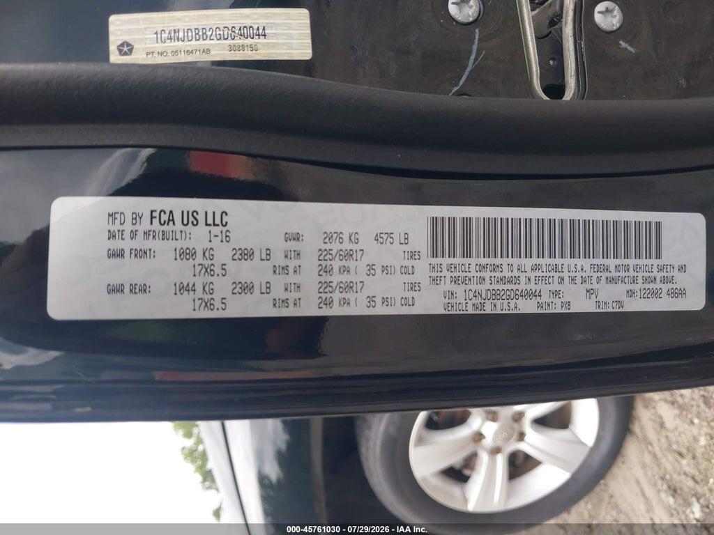 1C4NJDBB2GD640044 2016 JEEP COMPASS photo no. 9