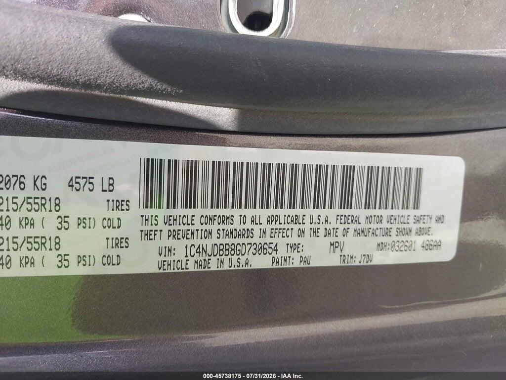 1C4NJDBB8GD730654 2016 JEEP COMPASS photo no. 9