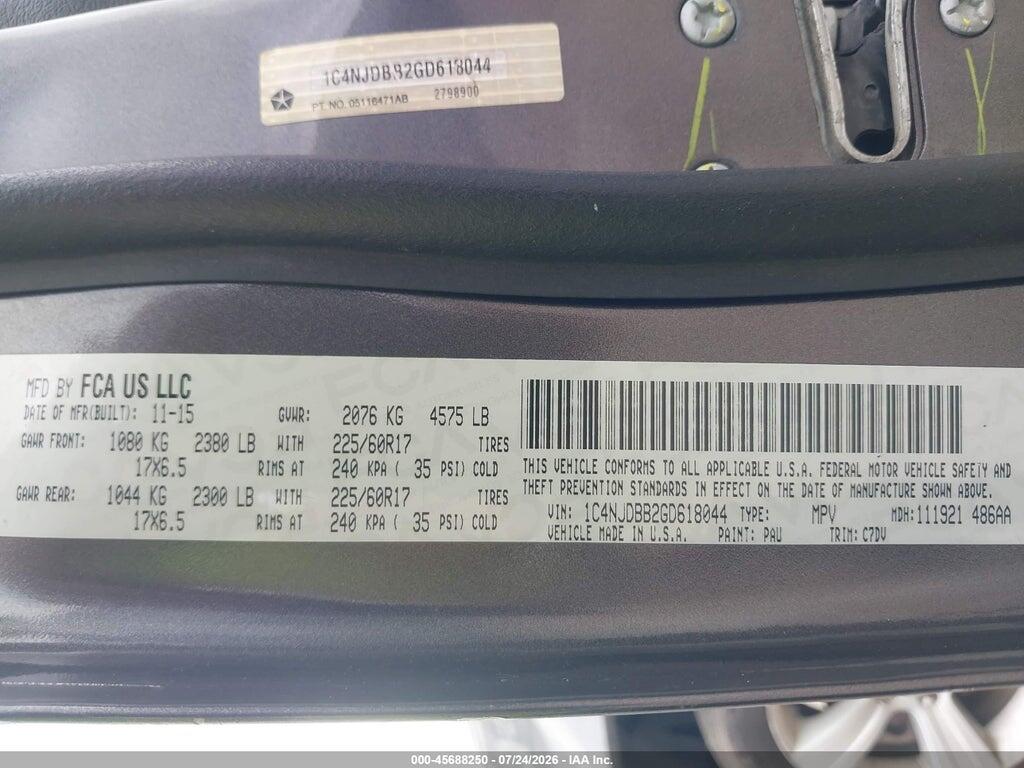1C4NJDBB2GD618044 2016 JEEP COMPASS photo no. 9