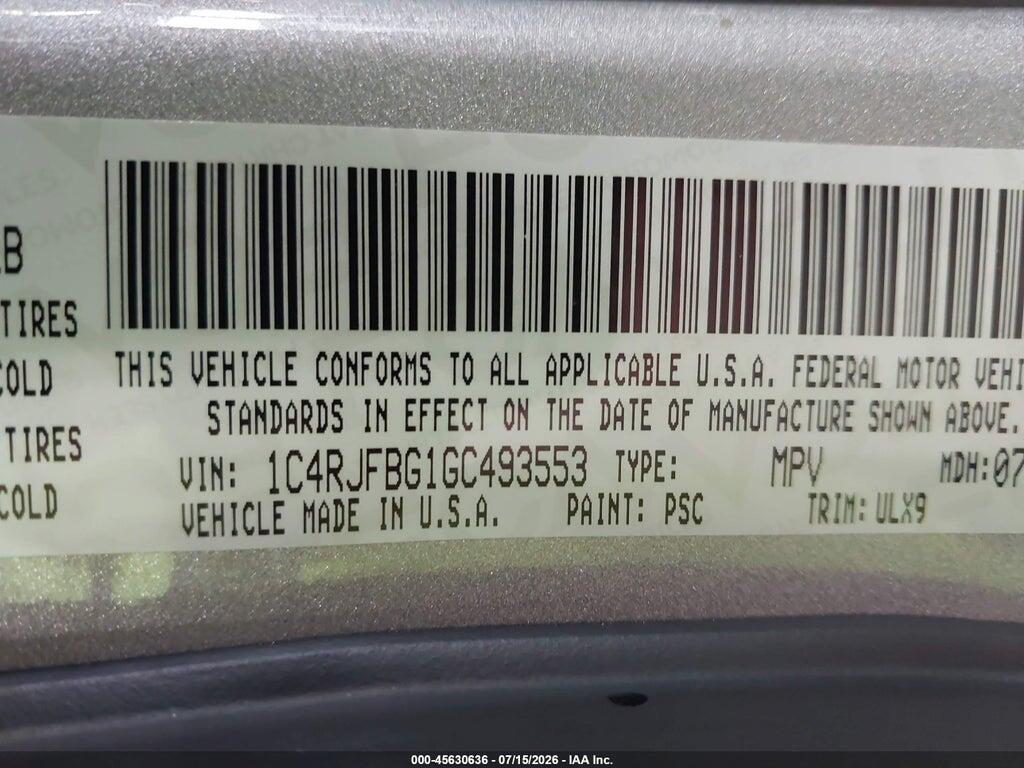 1C4RJFBG1GC493553 2016 JEEP GRAND CHEROKEE photo no. 9