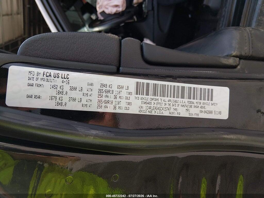 1C4RJEAG4GC415747 2016 JEEP GRAND CHEROKEE photo no. 9