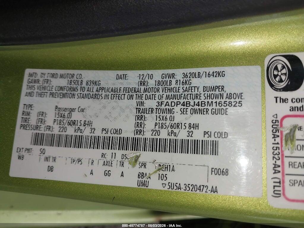 3FADP4BJ4BM165825 2011 FORD FIESTA photo no. 9