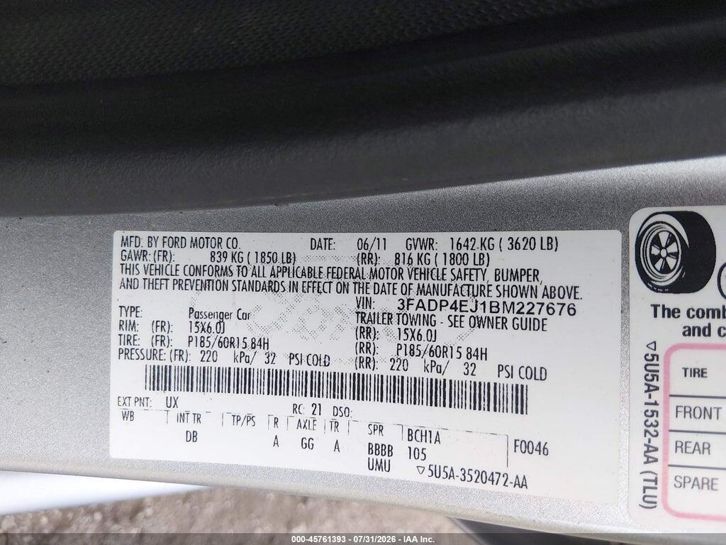 3FADP4EJ1BM227676 2011 FORD FIESTA photo no. 9