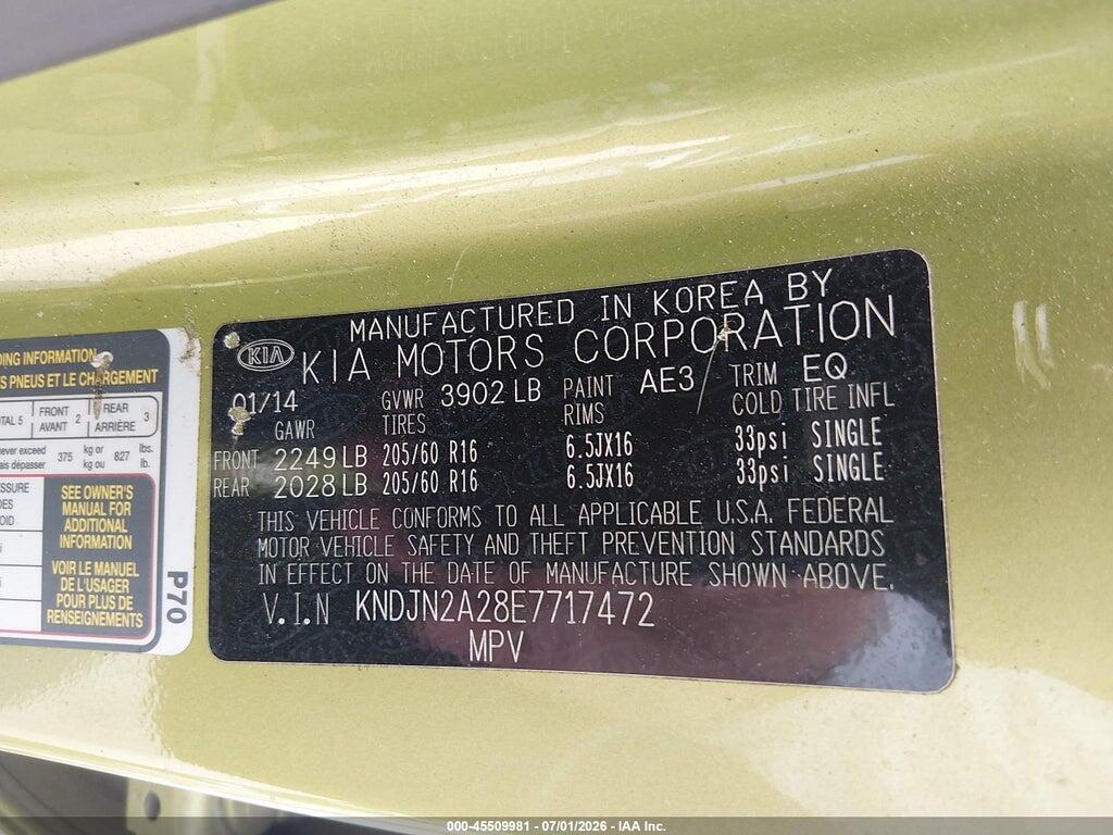 KNDJN2A28E7717472 2014 KIA SOUL photo no. 9